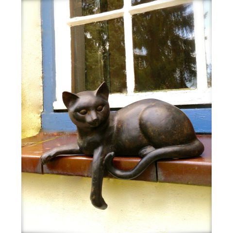 Skulptur Katze, lebendige Tierfiguren, liegendes Kätzchen für Fensterbank Deko